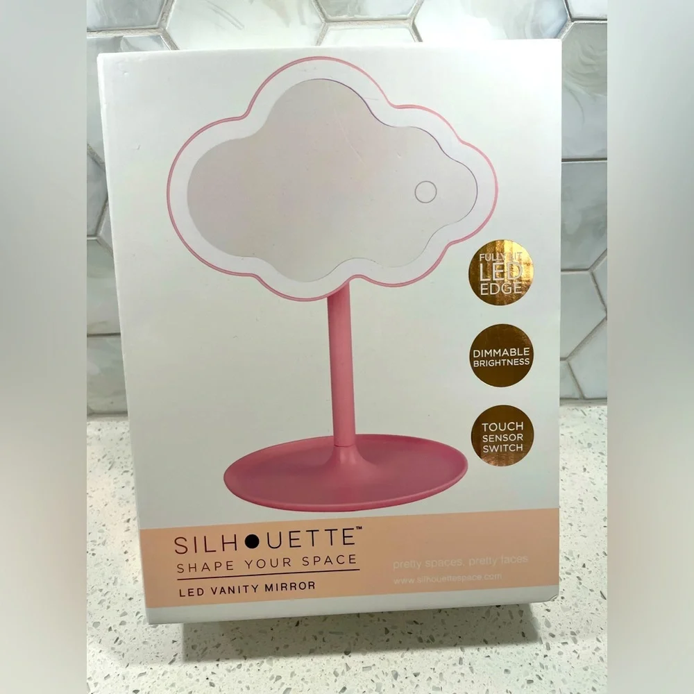 Silhouette Cloud Shaped LED Vanity Mirror Pink Brand New In Box Acessory Tray
